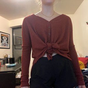 Urban Outfitters Red Flowy Waffle Thermal Top with Buttons - XS/S
